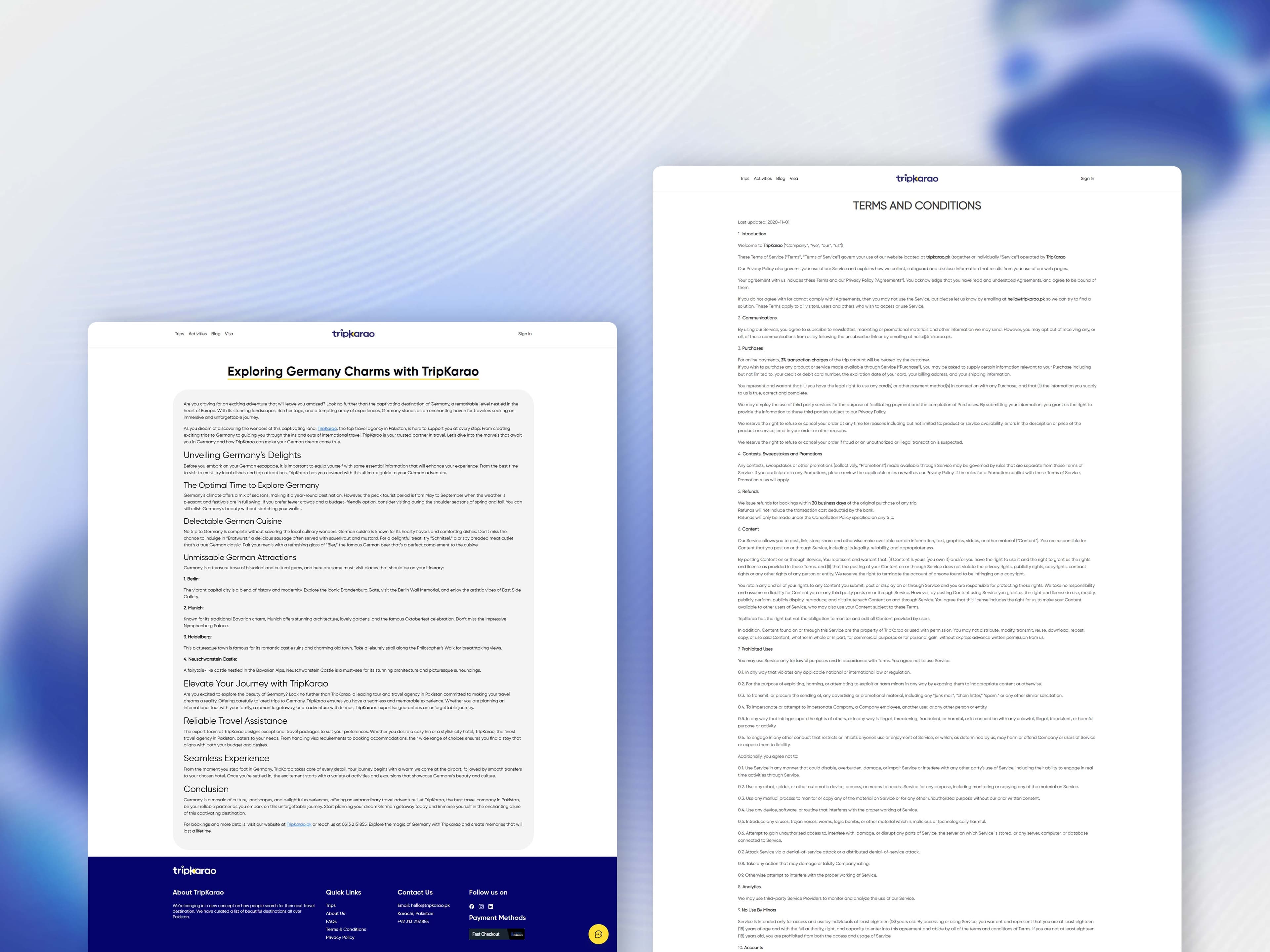 Destination guides and legal pages